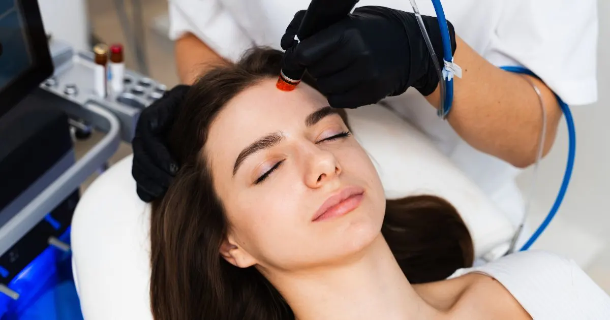 Close-up of a patient receiving a HydraFacial or specialized microdermabrasion on the face by Ritual Aesthetic